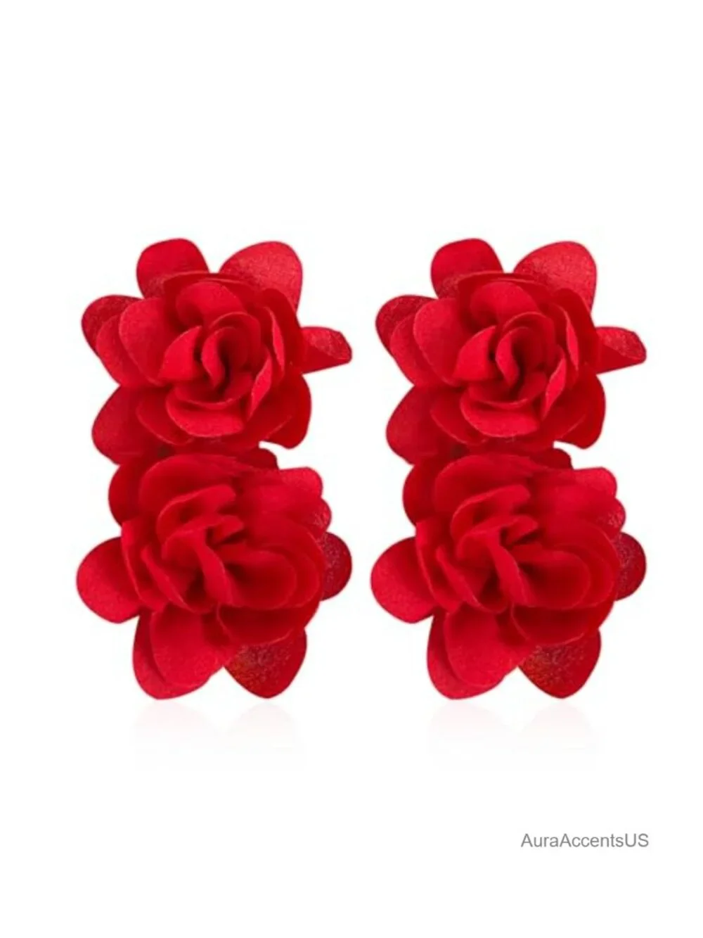 Bohemian Flower Drop Earrings for Women, Fabric Dangle Statement Acrylic